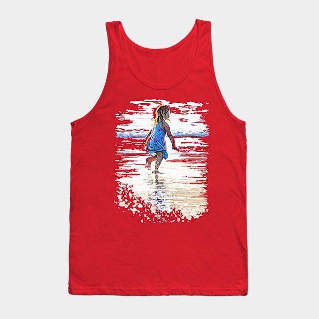 Little girl playing on the beach Tank Top by Ripples of Time